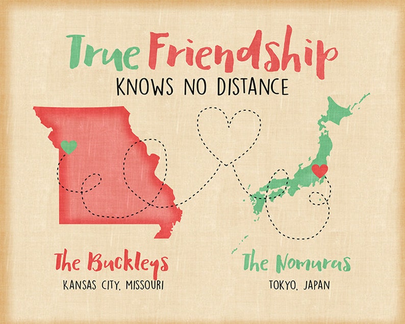 True Friendship Maps Custom Long Distance Gift for Friends Etsy