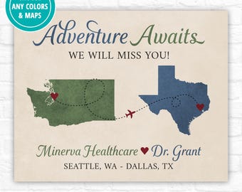 Gift for Coworker Moving, Leaving Company, New Job Gifts, Adventure Awaits Maps, Healthcare Company, Retirement, Retiring in Florida Office