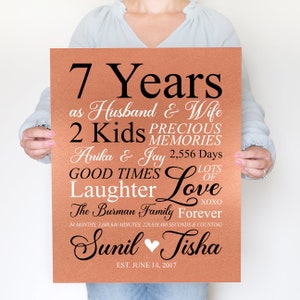 7th Anniversary Gift, Copper 7 Year Anniversary Art Personalized Sign, Couples Gift, 7th Anniversary for Him, Her, Husband, Wife Seven Years image 2