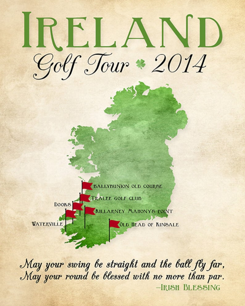 Ireland Golf Map, Golf Gift Gift for Dad Personalized Travel Map, Golf Trip, Golf Tour of Ireland, Gift for Golfer, Celtic, Irish image 7