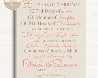 35th Anniversary Gift - Coral Art Print, Gift for Couple Celebrating 35 Years of Marriage, Wedding Anniversary Party Decoration