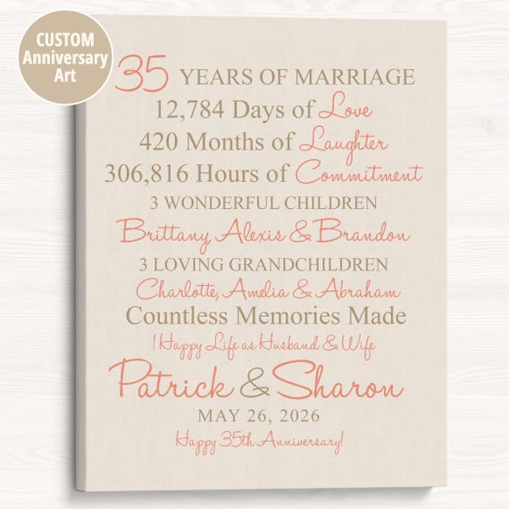 35th Anniversary Gift – Personalized Coral Art Print