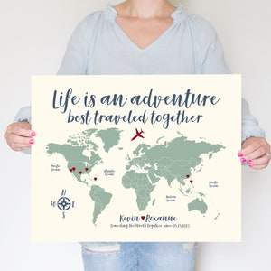 Custom World Map Travel Poster Personalized Travel Map with Travel Quote Life is an Adventure Personalized Gift image 5