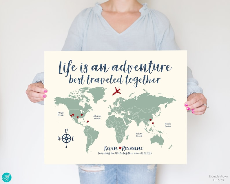 Custom World Map Travel Poster Personalized Travel Map with Travel Quote Life is an Adventure Personalized Gift image 5