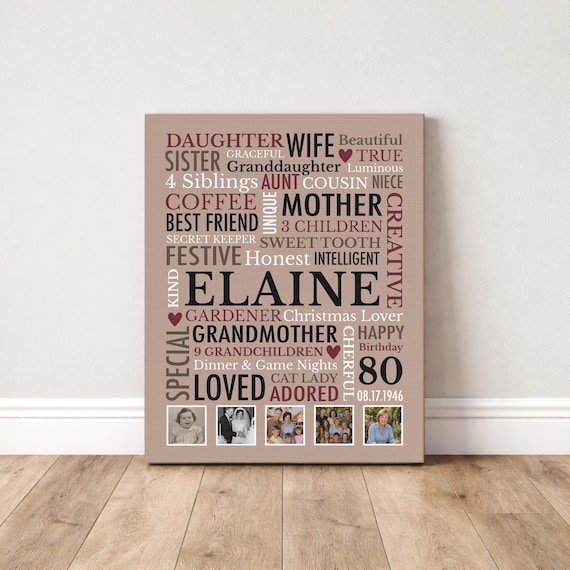 80th Birthday Party Poster: Gift for Grandmother Turning 80, Word and Photo Collage