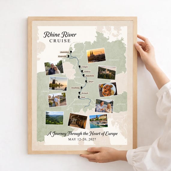 Rhine River Cruise Map: Personalized Gift with Photos Included, Trip Souvenir