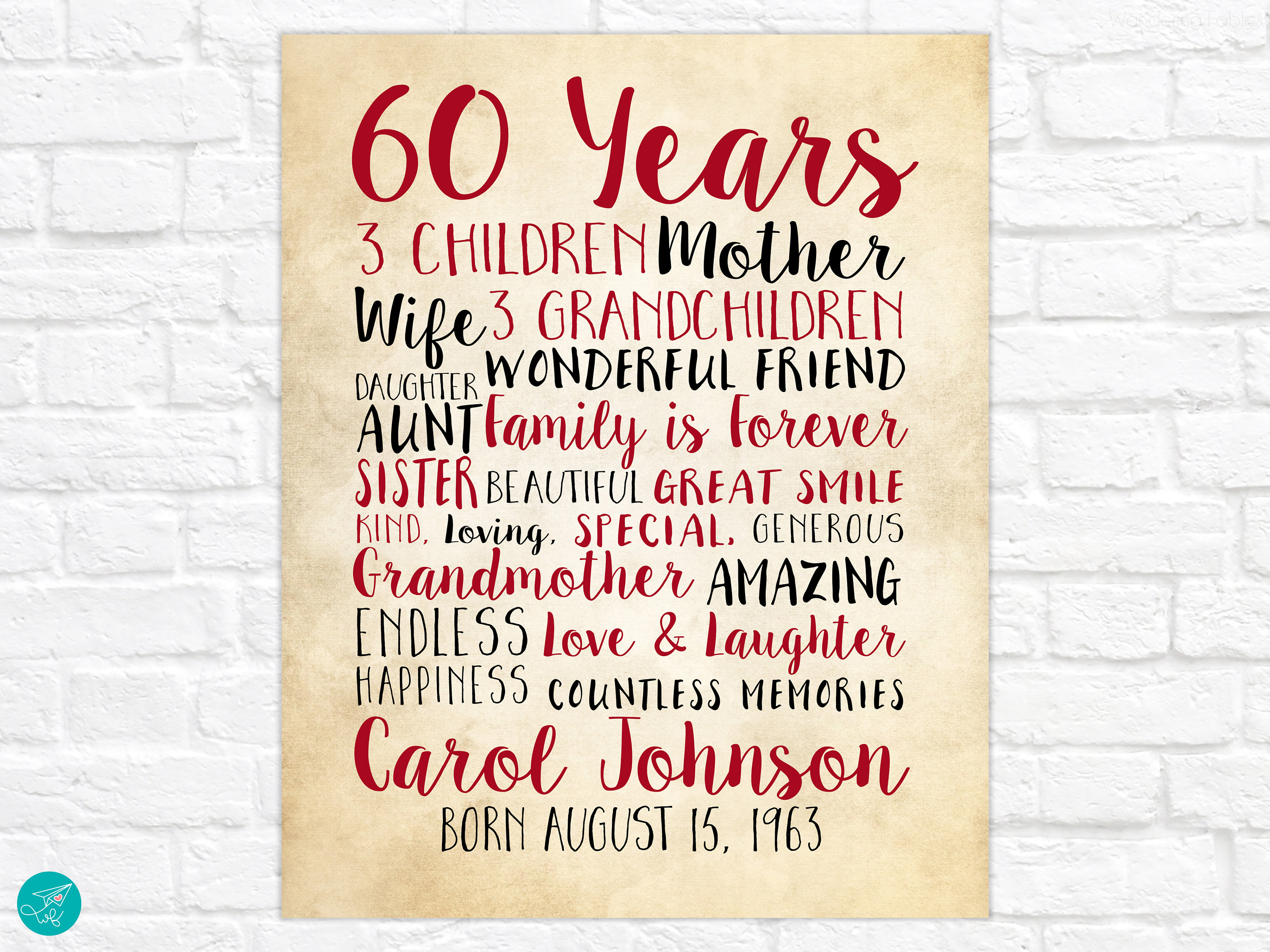 Custom 60th Birthday Gift for MOM, for Women, for Mum, 60 Reasons