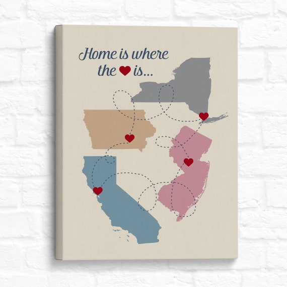 Home is where the HEART is, Personalized Map Sign, Choose up to 4 MAPS, Family Gift, Housewarming, Home Maps, Multi State, Custom