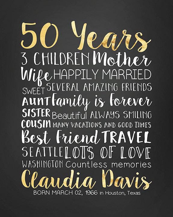 50 Years 50th Gift Golden Year 50 Years Old Turning 50 50th Birthday Gifts Gifts For Mom Sister Best Friend Aunt Mother Wf282