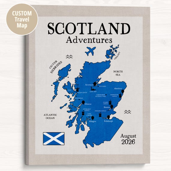 Scotland Travel Map: Personalized Trip Souvenir, Scottish Honeymoon Gift