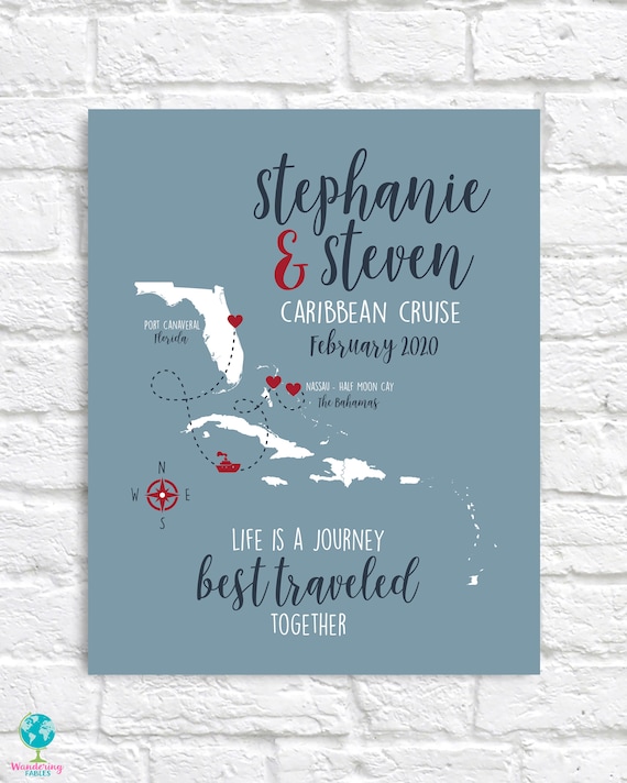 Custom Caribbean Cruise Map: Personalized Travel Art