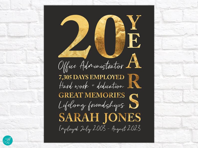 Employee Appreciation Gift Print, Years Employed Company, Office Retirement, Career Canvas Wall Art for Decor image 1