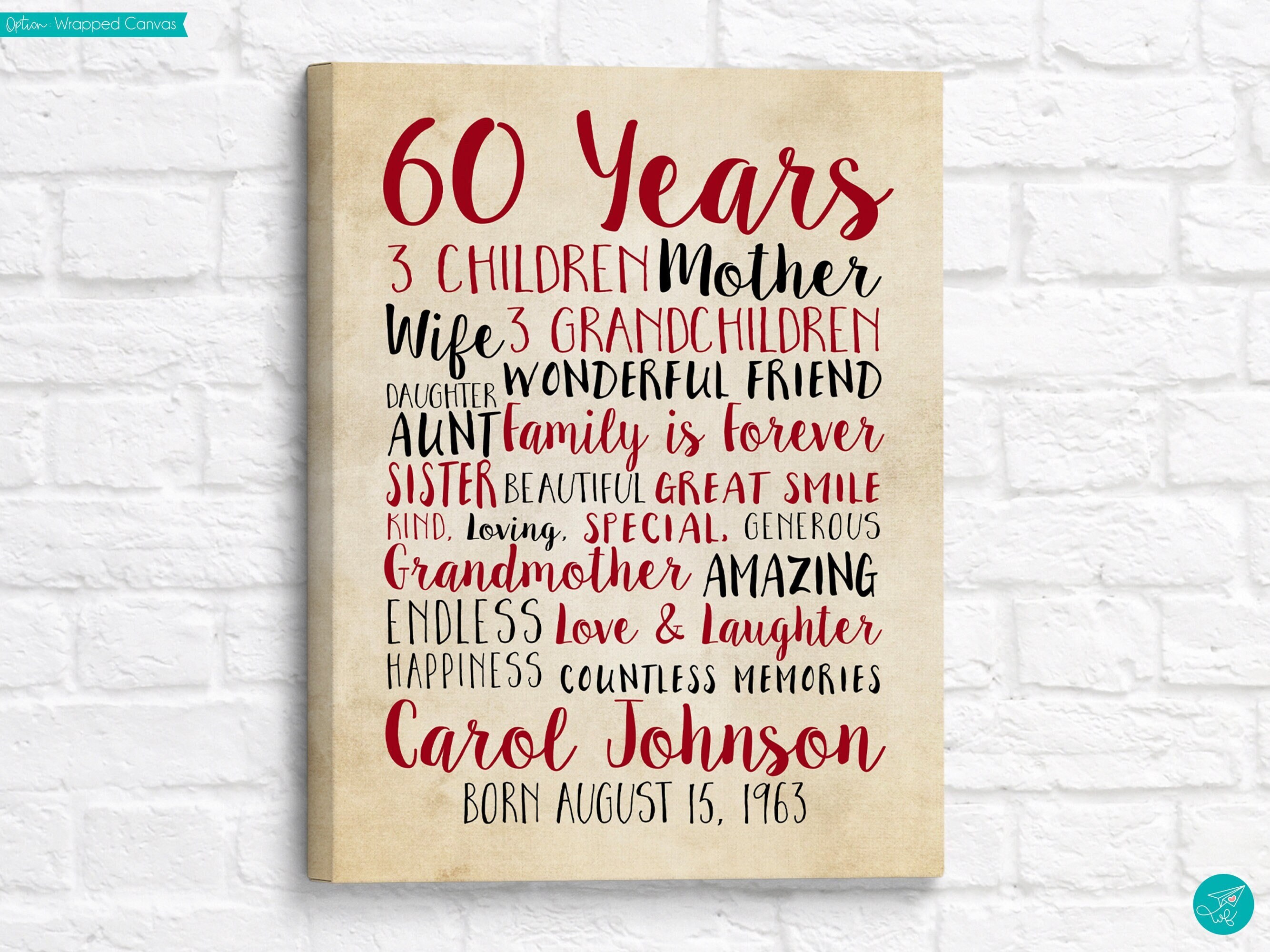 60th Birthday Gift for Mom, Woman Turning 60 Years Old, Mother in Law