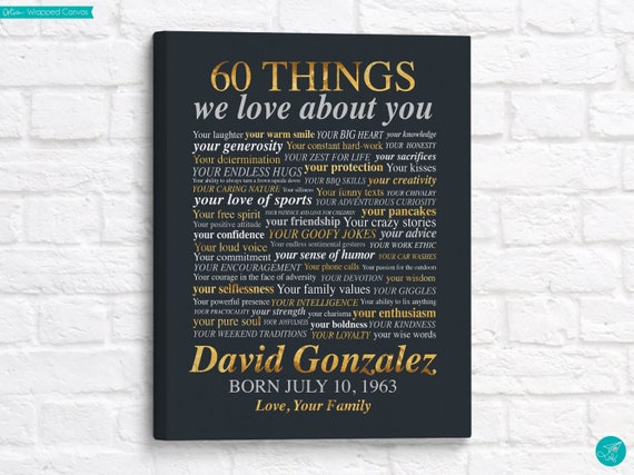 60th Birthday Gift, 60 Things We Love About You, Personalized Print