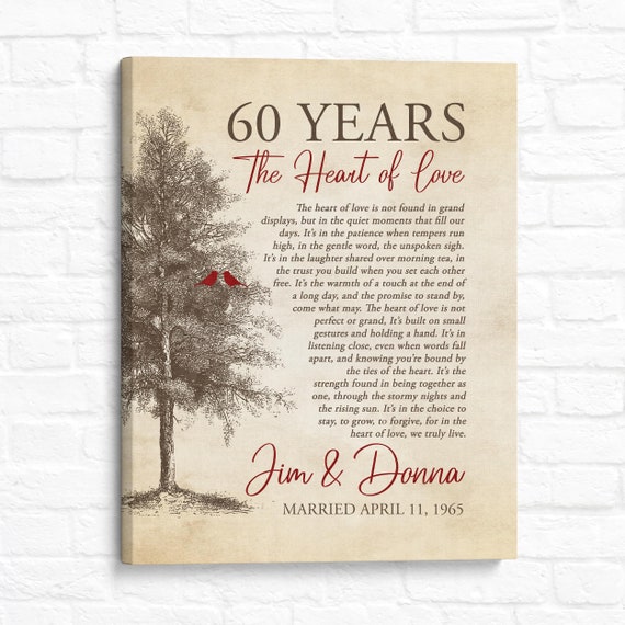 60th Anniversary Gift - Personalized Poem Art Print with Tree & Birds