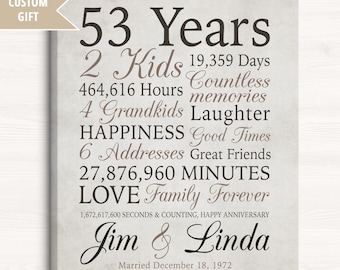 53rd Anniversary Gift, 53 Years Married or Any Year, Gift for Grandma and Grandpa, Grandparents Anniversary, Parents