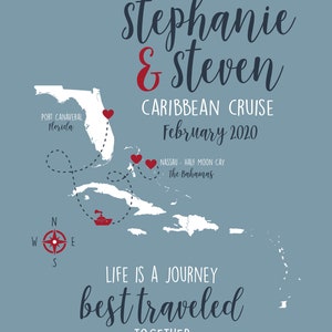 Custom Cruise Map, Bahamas and Caribbean Cruise Ship Vacation, Honeymoon, Travel, Nassau, Puerto Rico, Jamaica, Cruise Lovers image 4