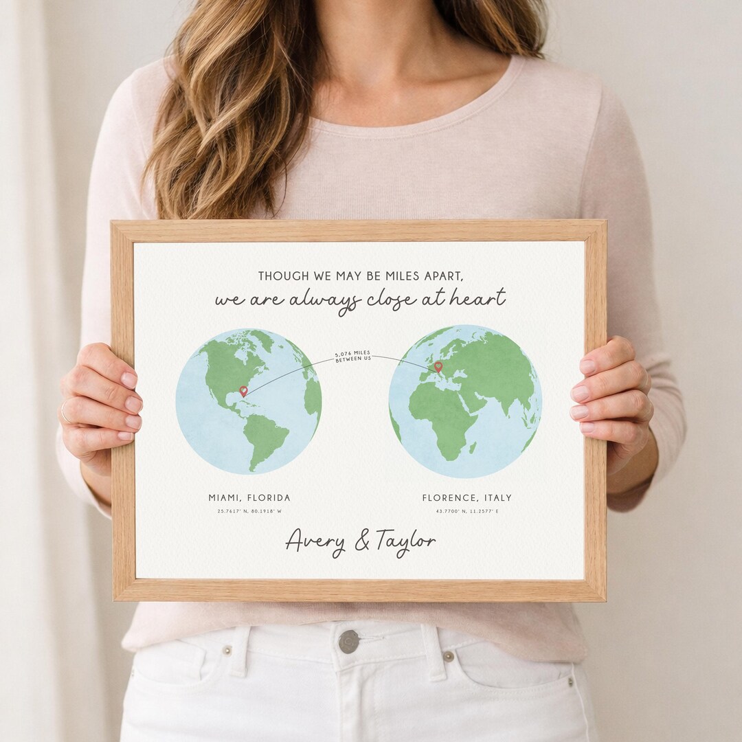 Personalized Map Print: Long Distance Friend, Couple Miles Apart Wall ...