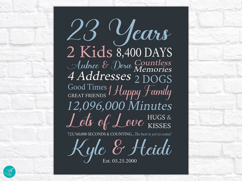 23rd Anniversary Gift, 2023 Personalized Sign, Married in 2000, Wedding Anniversary Sign for Home Decor, Gift for Husband Wife image 5