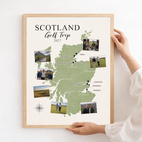 Scotland Golf Trip Map with Photos and Personalized Locations of Courses Played