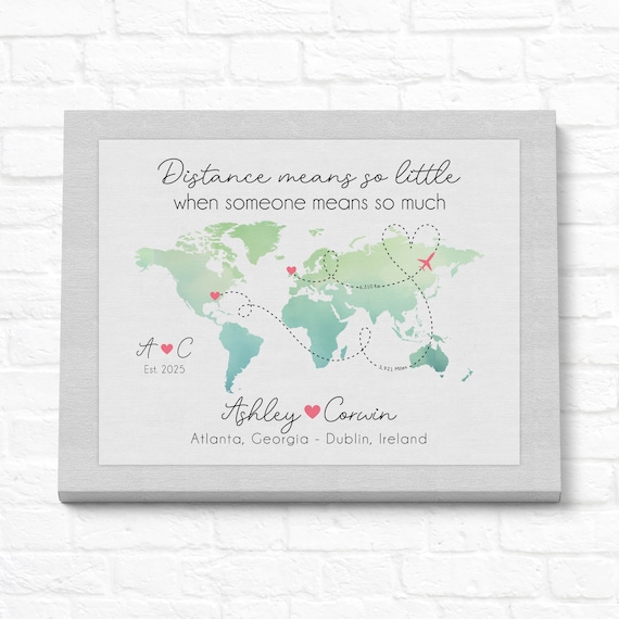 Personalized Long Distance Relationship World Map Poster