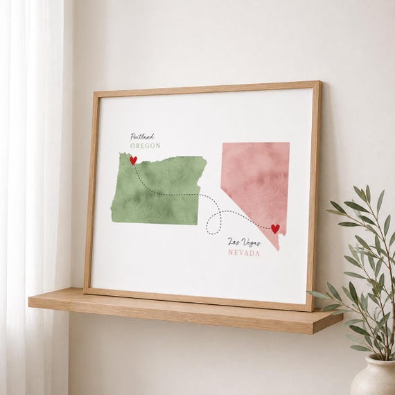 Personalized Two Map Art Print: Long Distance Gift, Moving Away Poster
