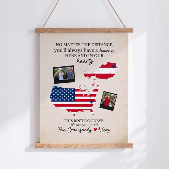 Exchange Student Goodbye Gift: Custom Flag Map Art with Photos