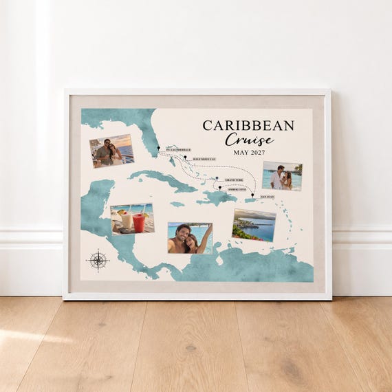 Caribbean Cruise Map Photo Collage: Printed and Shipped Art