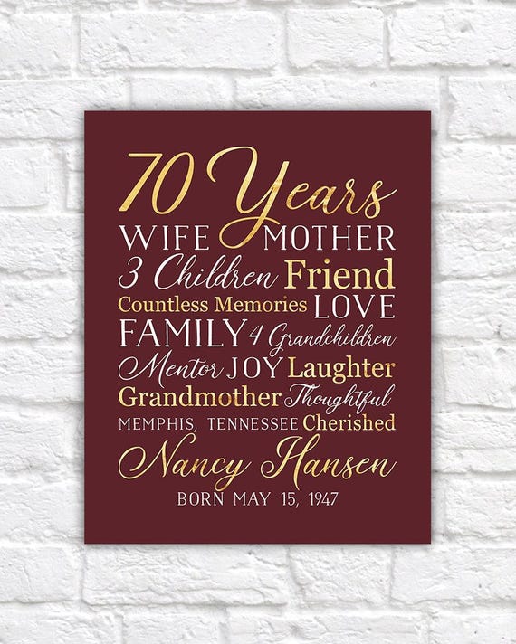 gift ideas for wife's 70th birthday