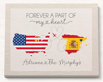 Personalized Maps for Host Family, Flag Maps of Countries, Moving Back Home, Semester Study Abroad Program Thank You Present for Host Parent