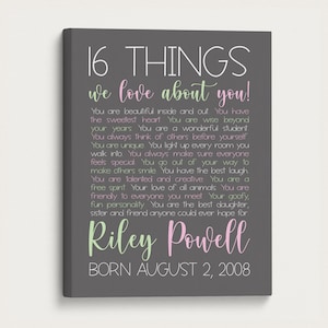 16th Birthday Gift for Girls, Daughters 16th Birthday Poster, 16 Things We Love About You, Gift for 16 Year Old, Sweet Sixteenth Bday