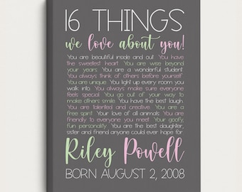 16th Birthday Gift for Girl, Daughters 16th Birthday Poster, 16 Things We Love About You, Gift for 16 Year Old, Sweet Sixteenth Bday