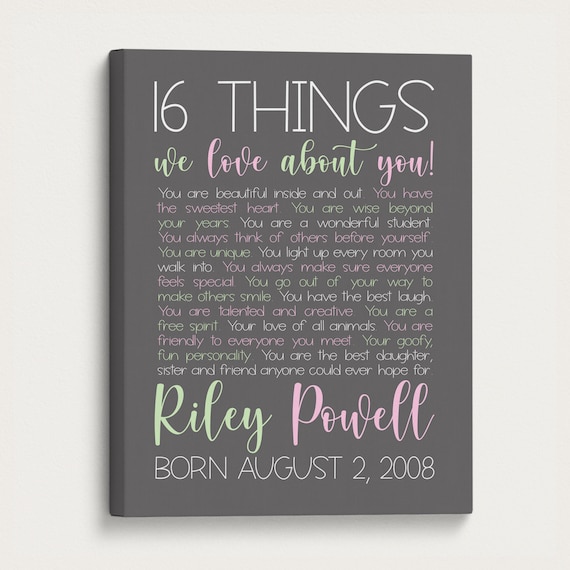 Personalized 16th Birthday Poster: 16 Things We Love About You