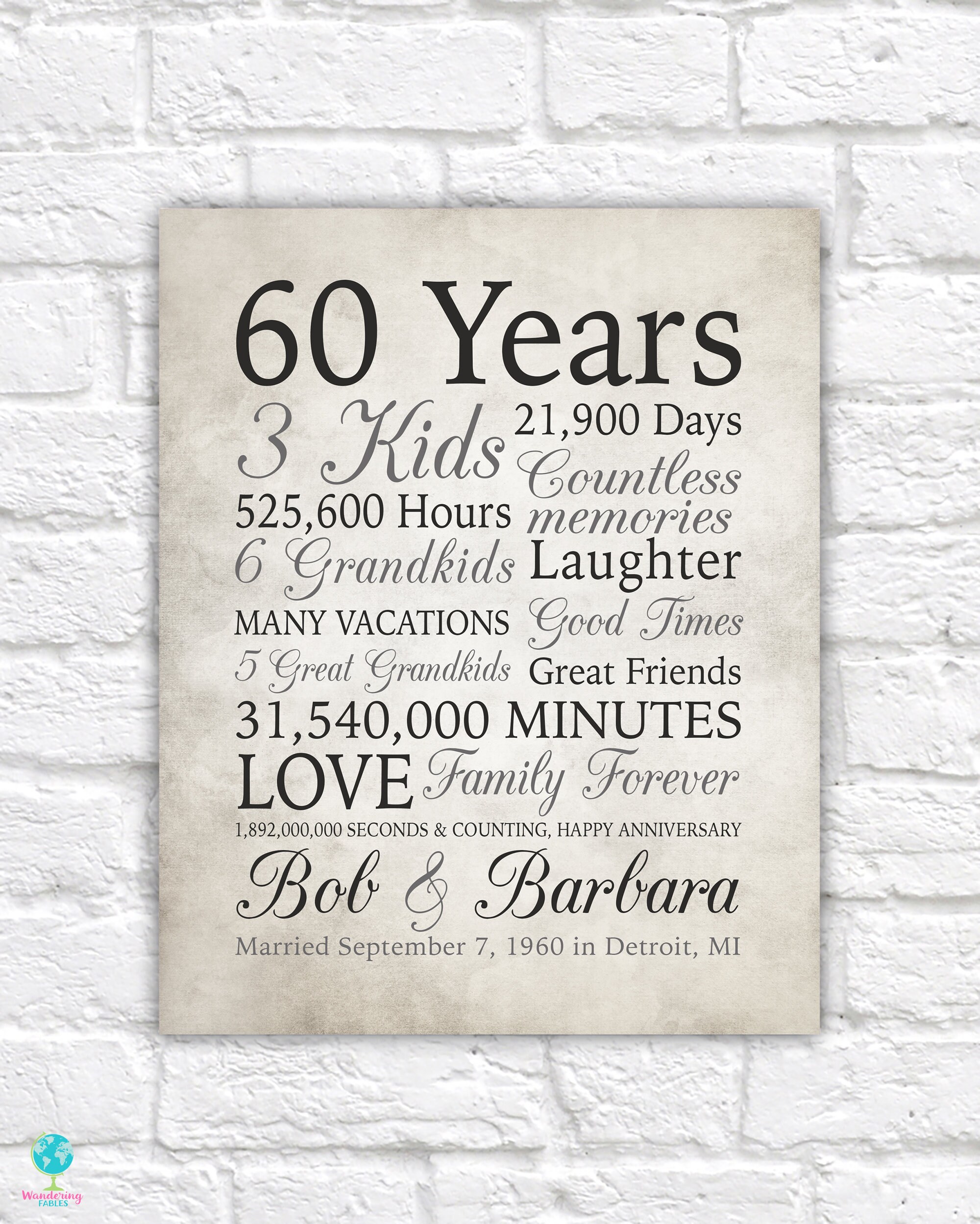 60th Anniversary Gift 60 Years Married