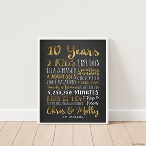 10 Year Anniversary Personalized Art for Home Decor, Gift for Wife on 10th Anniversary, Husband Anniversary Present, Married 2014 image 3