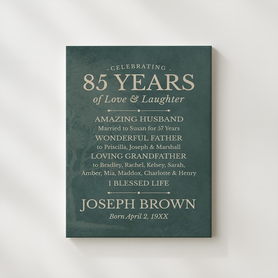 85th Birthday Art for Grandpa: Personalized Life Poster for Dad