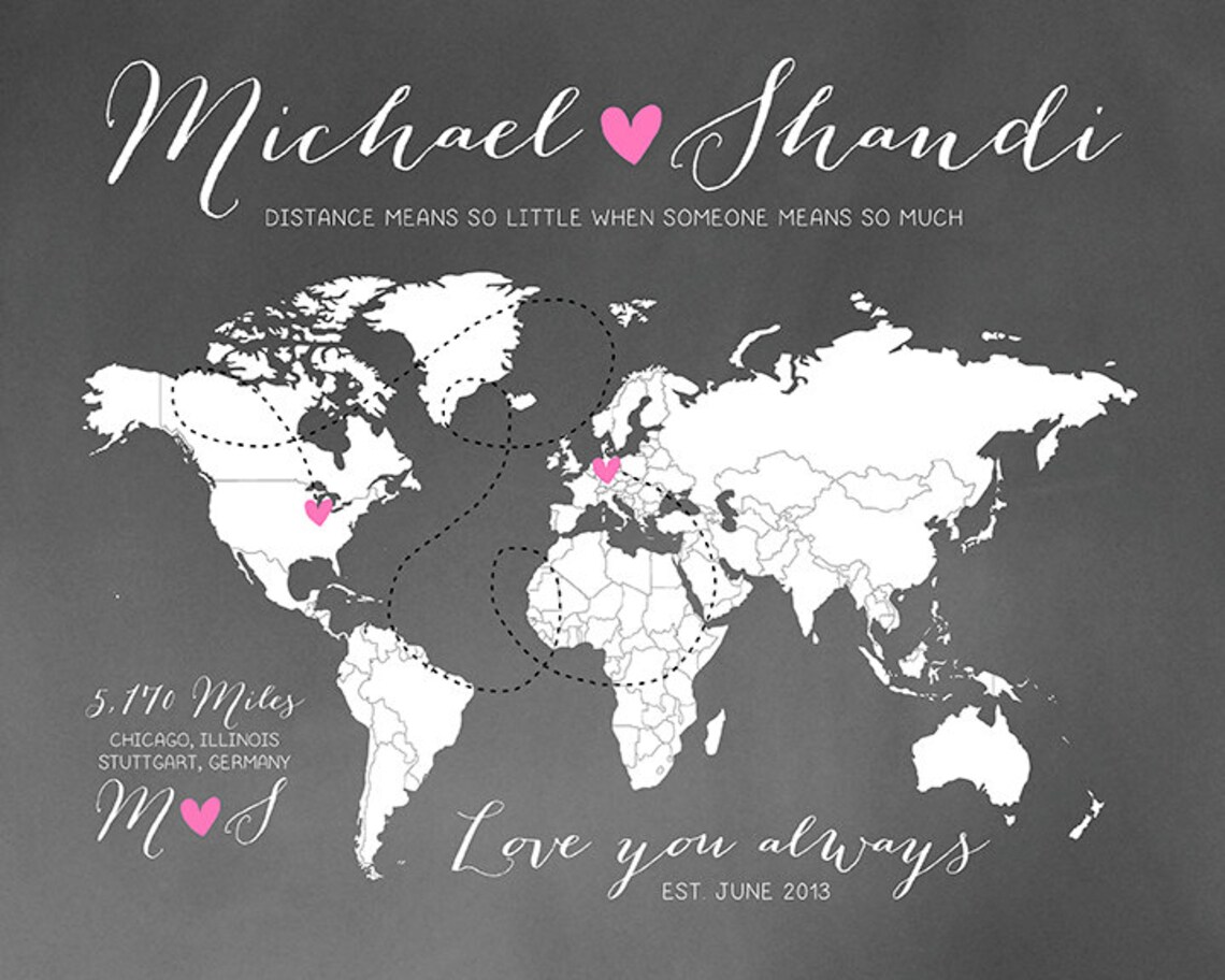 Custom Long Distance Personalized Chalkboard World Map Gift Etsy