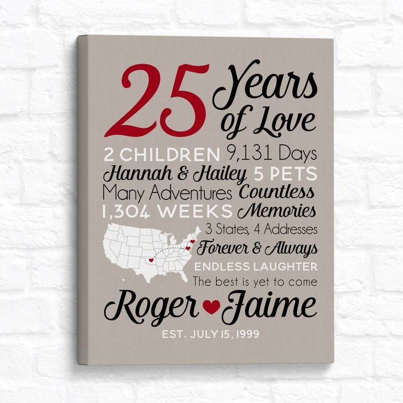 Anniversary Gift for Husband, 25th Wedding Anniversary Gift for Man, 25 Years Married, Paper Anniversary, Custom Present image 1