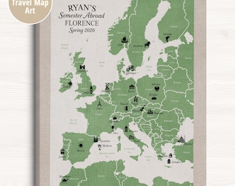 Semester Abroad Map Gift - Personalized European Travels for Study Abroad Student