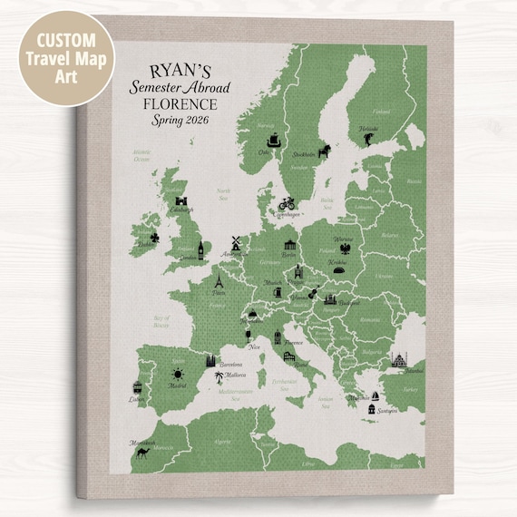 Semester Abroad Map Gift - Personalized European Travels for Study Abroad Student