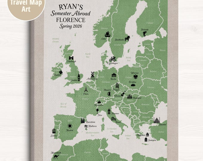 Featured listing image: Semester Abroad Map Gift - Personalized European Travels for Study Abroad Student