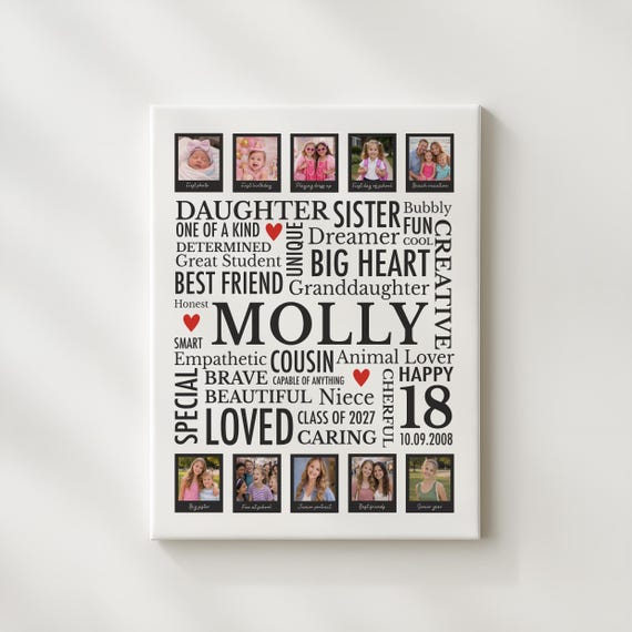 18th Birthday Poster: Personalized Gift for Daughter or Granddaughter, Photo Collage Word Art