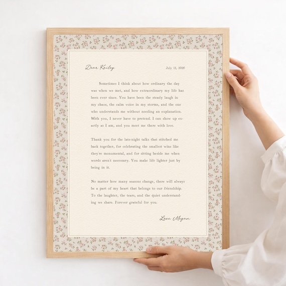 Custom Friendship Letter Print: Personalized Friend Art, Maid of Honor Keepsake