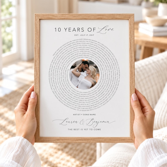 Anniversary Gift, Couples Song Lyrics | Personalized Art for Wife, Husband | 10th Anniversary Gifts