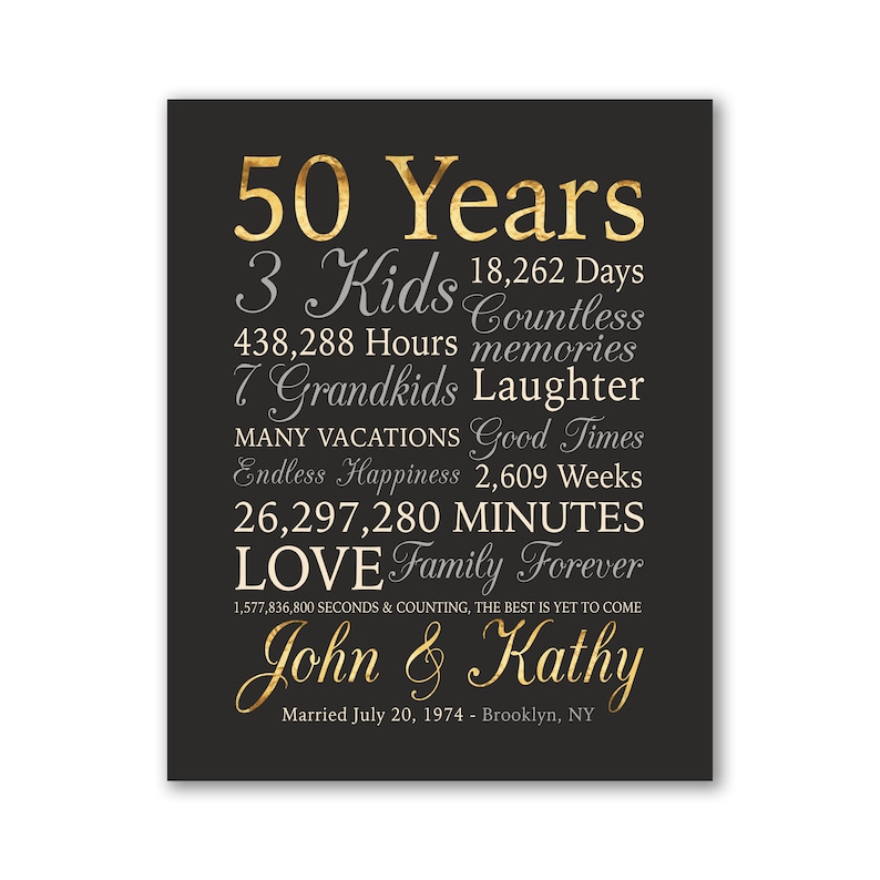 50th Anniversary Gift, Personalized Gold Anniversary, 50 Years Wedding Anniversary, Golden Anniversary, Grandparents, Parents, Mom and Dad image 2