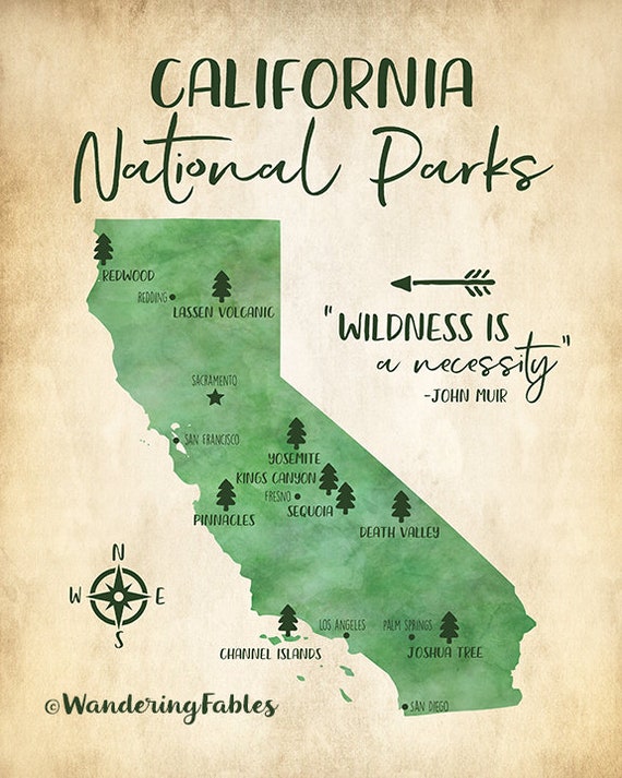 california national parks map California National Parks Map Adventure Travel Mountains Etsy