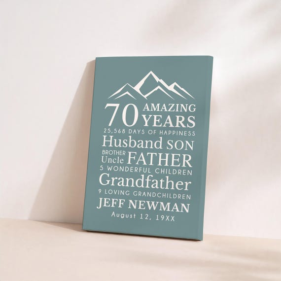 Mens 70th Birthday Printed Art: Personalized for Man Turning 70 Years Old
