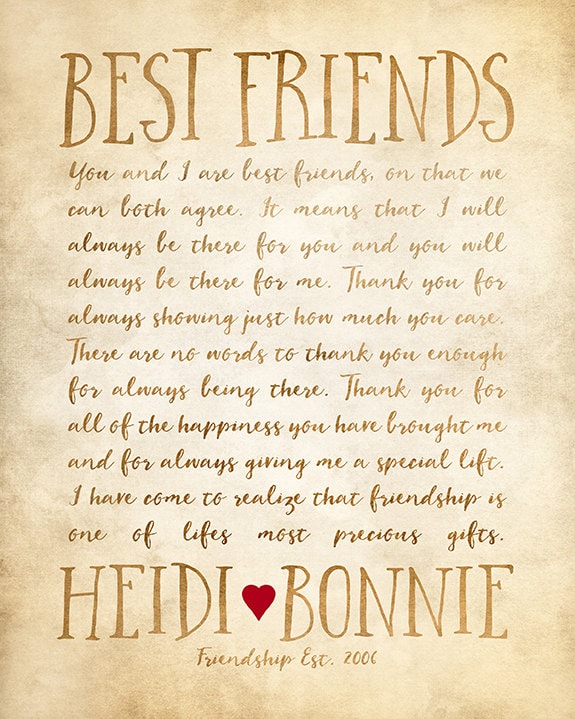 Custom Letter for Best Friend Art Friendship Poem Birthday | Etsy