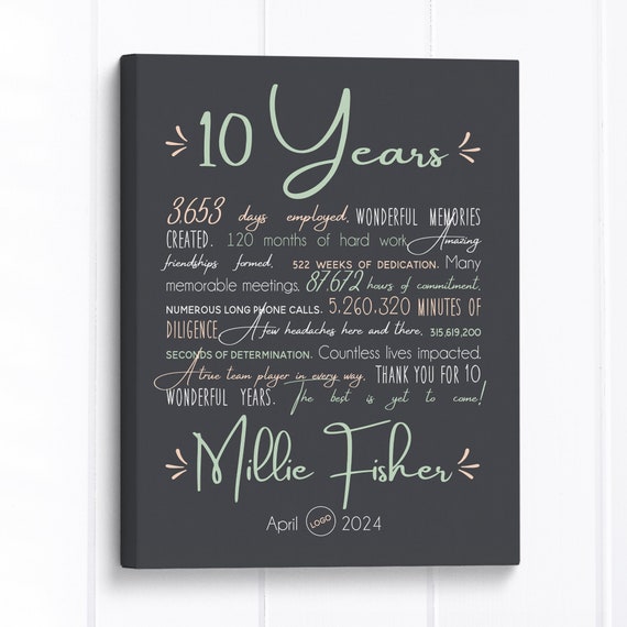 Personalized Work Anniversary Canvas Sign: Employee Appreciation Gift