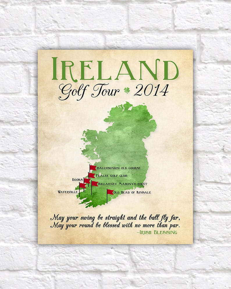 Ireland Golf Map, Golf Gift Gift for Dad Personalized Travel Map, Golf Trip, Golf Tour of Ireland, Gift for Golfer, Celtic, Irish image 6